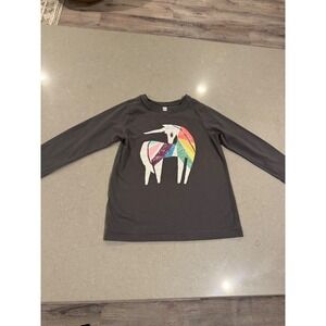 Tea‎ Collection Kids Long Sleeve Unicorn Rainbow Graphic T-Shirt Top Gray Size 4